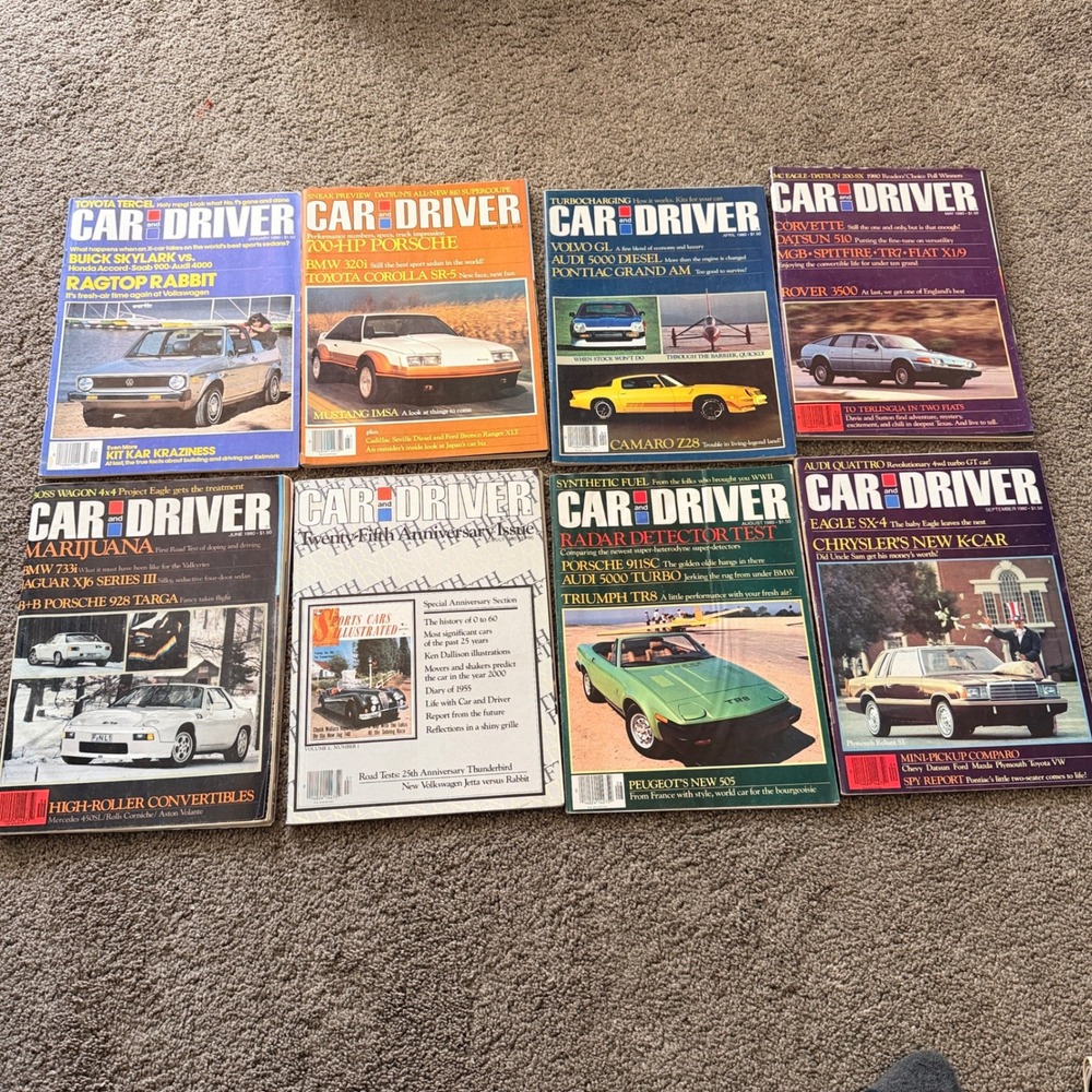 Vintage Car and Driver Magazine Lot 1980 8 Issues 25th Anniversary Mustang Z28